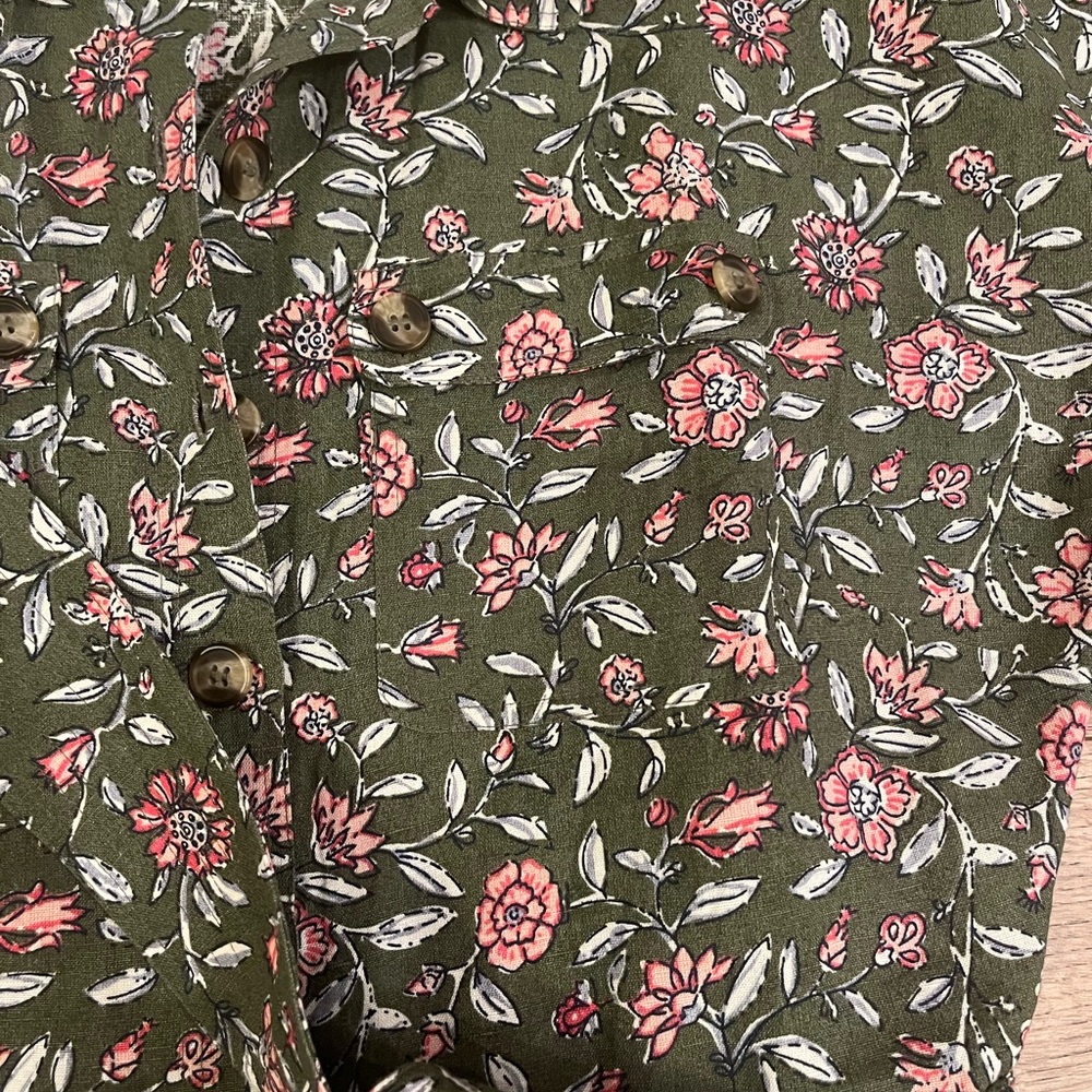 Sezane Olive Green Floral Short Jumpsuit with Pink Accents - Picture 6 of 8